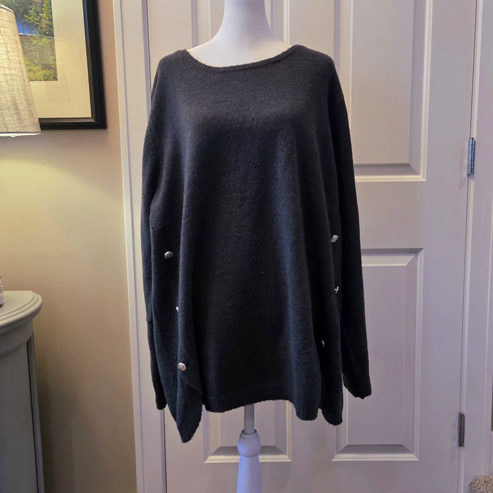 Ellos button detail sweater Womens Large Dark Green